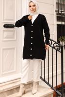 Tesettür giyim SİYAH DÜĞMELİ HIRKA T 1903