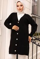 Tesettür giyim SİYAH DÜĞMELİ HIRKA T 1903