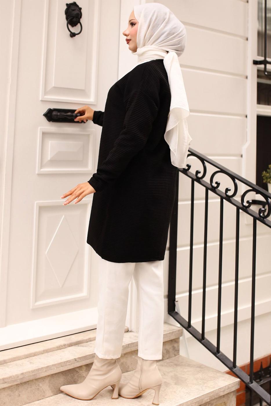 Tesettür giyim SİYAH DÜĞMELİ HIRKA T 1903