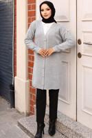 Tesettür giyim GRİ DÜĞMELİ HIRKA T 1903