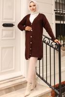 Tesettür giyim KAHVE DÜĞMELİ HIRKA T 1903