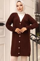 Tesettür giyim KAHVE DÜĞMELİ HIRKA T 1903