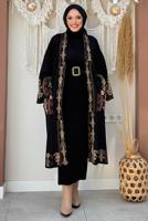 Tesettür giyim SİYAH İŞLEME DETAYLI TRİKO HIRKA T 30021