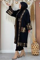 Tesettür giyim SİYAH İŞLEME DETAYLI TRİKO HIRKA T 30021