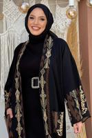 Tesettür giyim SİYAH İŞLEME DETAYLI TRİKO HIRKA T 30021