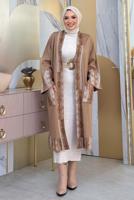 Tesettür giyim VİZON İŞLEME DETAYLI TRİKO HIRKA T 30021