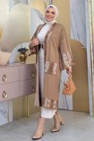 Tesettür giyim VİZON İŞLEME DETAYLI TRİKO HIRKA T 30021