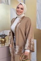 Tesettür giyim VİZON İŞLEME DETAYLI TRİKO HIRKA T 30021