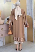 Tesettür giyim VİZON İŞLEME DETAYLI TRİKO HIRKA T 30021