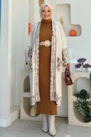 Tesettür giyim BEJ İŞLEME DETAYLI TRİKO HIRKA T 30021