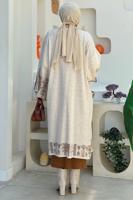 Tesettür giyim BEJ İŞLEME DETAYLI TRİKO HIRKA T 30021