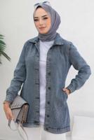 Tesettür giyim MAVİ TAŞLI KOT CEKET T 3077