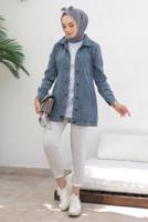 Tesettür giyim MAVİ TAŞLI KOT CEKET T 3077