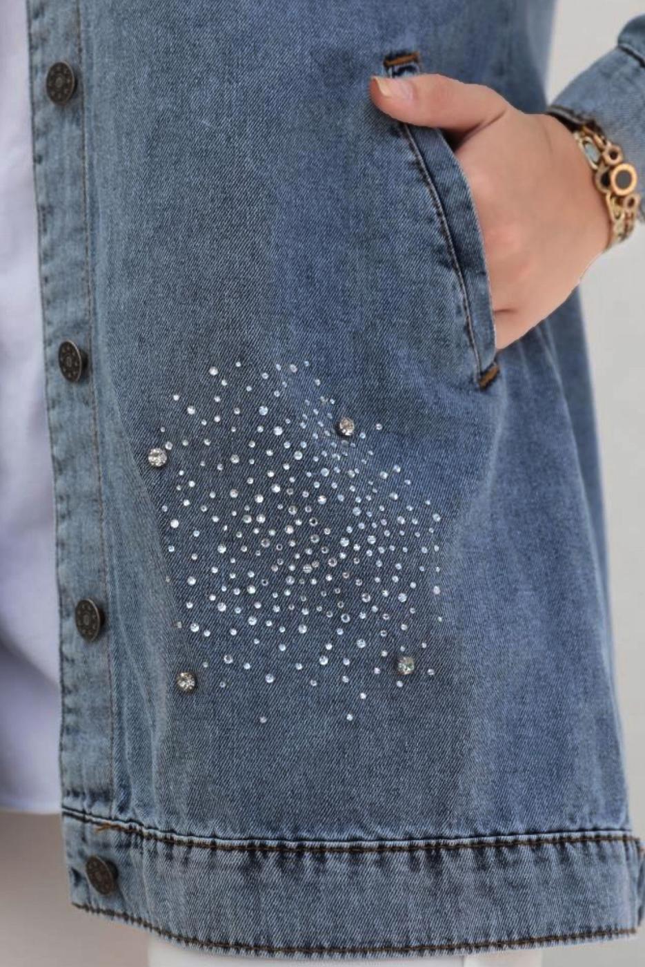 Tesettür giyim MAVİ TAŞLI KOT CEKET T 3077