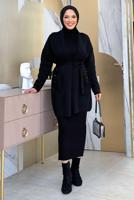 Hijab clothing BLACK BELTED KNITWEAR CARDIGAN T 44021