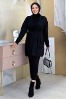 Hijab clothing BLACK BELTED KNITWEAR CARDIGAN T 44021