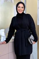 Hijab clothing BLACK BELTED KNITWEAR CARDIGAN T 44021