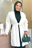 Hijab clothing ECRU BELTED KNITWEAR CARDIGAN T 44021