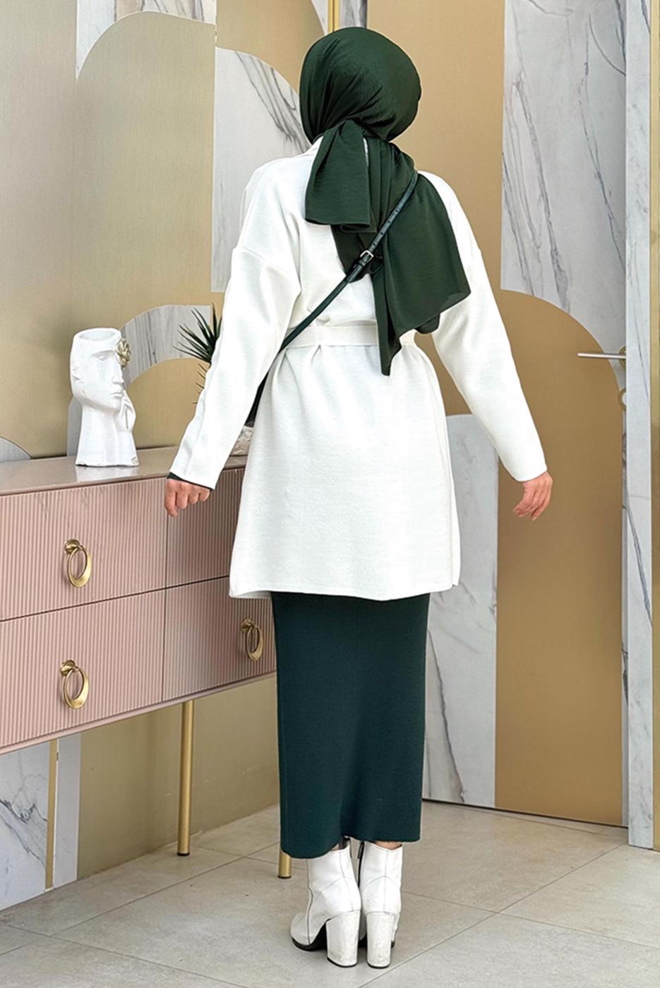 Hijab clothing ECRU BELTED KNITWEAR CARDIGAN T 44021