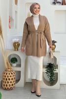 Hijab clothing MINK BELTED KNITWEAR CARDIGAN T 44021