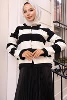 Tesettür giyim SİYAH ÇİZGİLİ TRİKO HIRKA T 4704