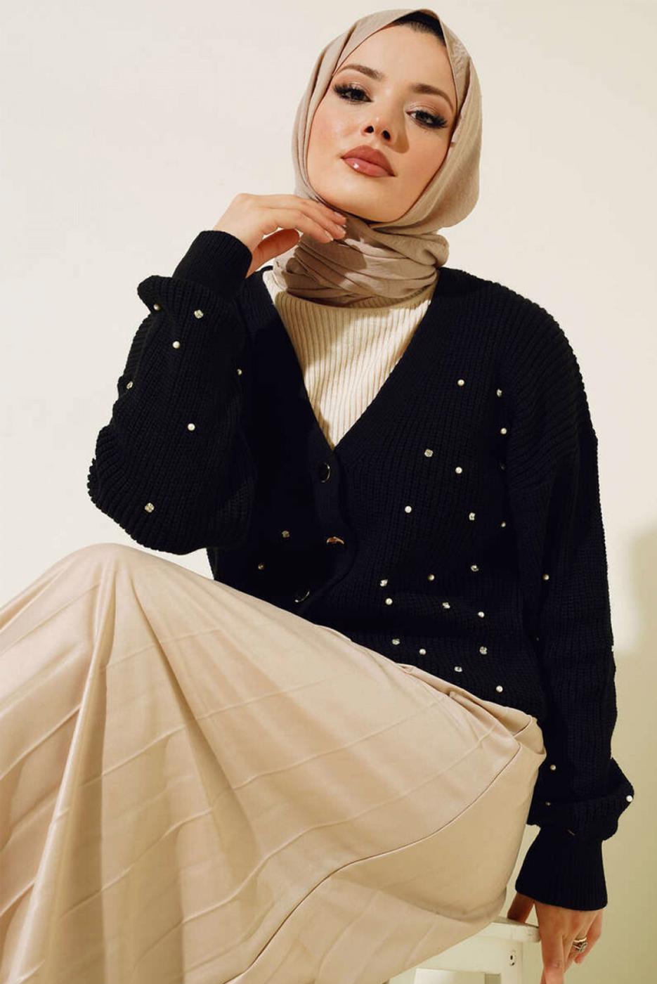 Vêtements hijab NOIR CARDIGAN EN MAILLE T 5207