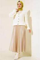 Tesettür giyim EKRU TAŞ DETAYLI TRİKO HIRKA T 5207