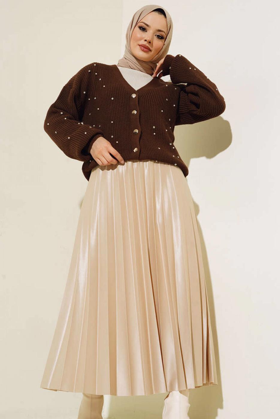 Hijab clothing BROWN KNITWEAR CARDIGAN T 5207