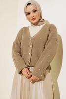 Tesettür giyim PUDRA TAŞ DETAYLI TRİKO HIRKA T 5207