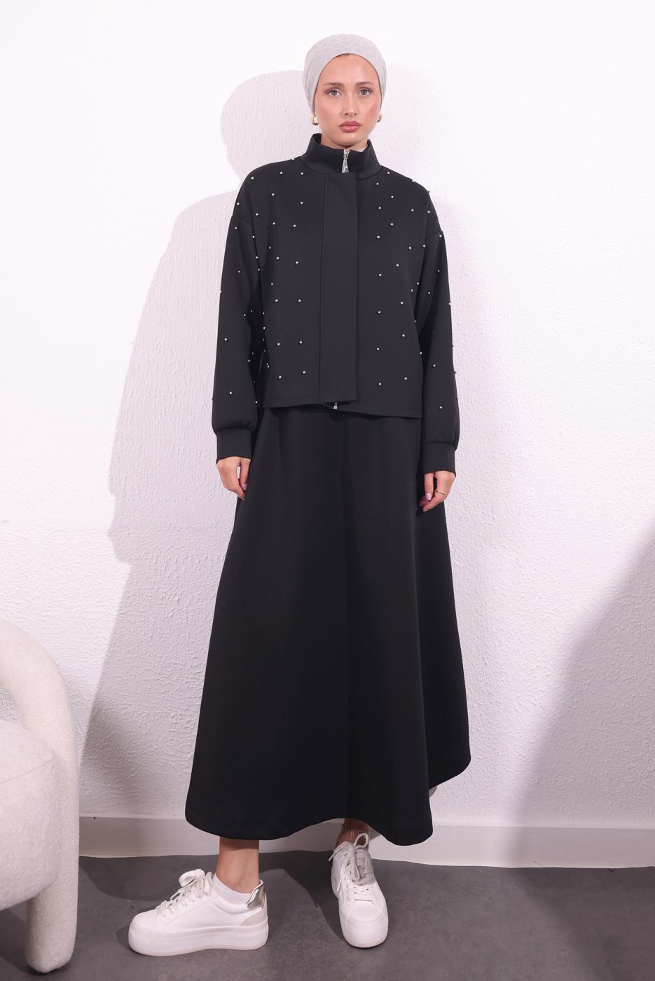 Tesettür giyim SİYAH BONCUK DETAYLI CEKET T 8654