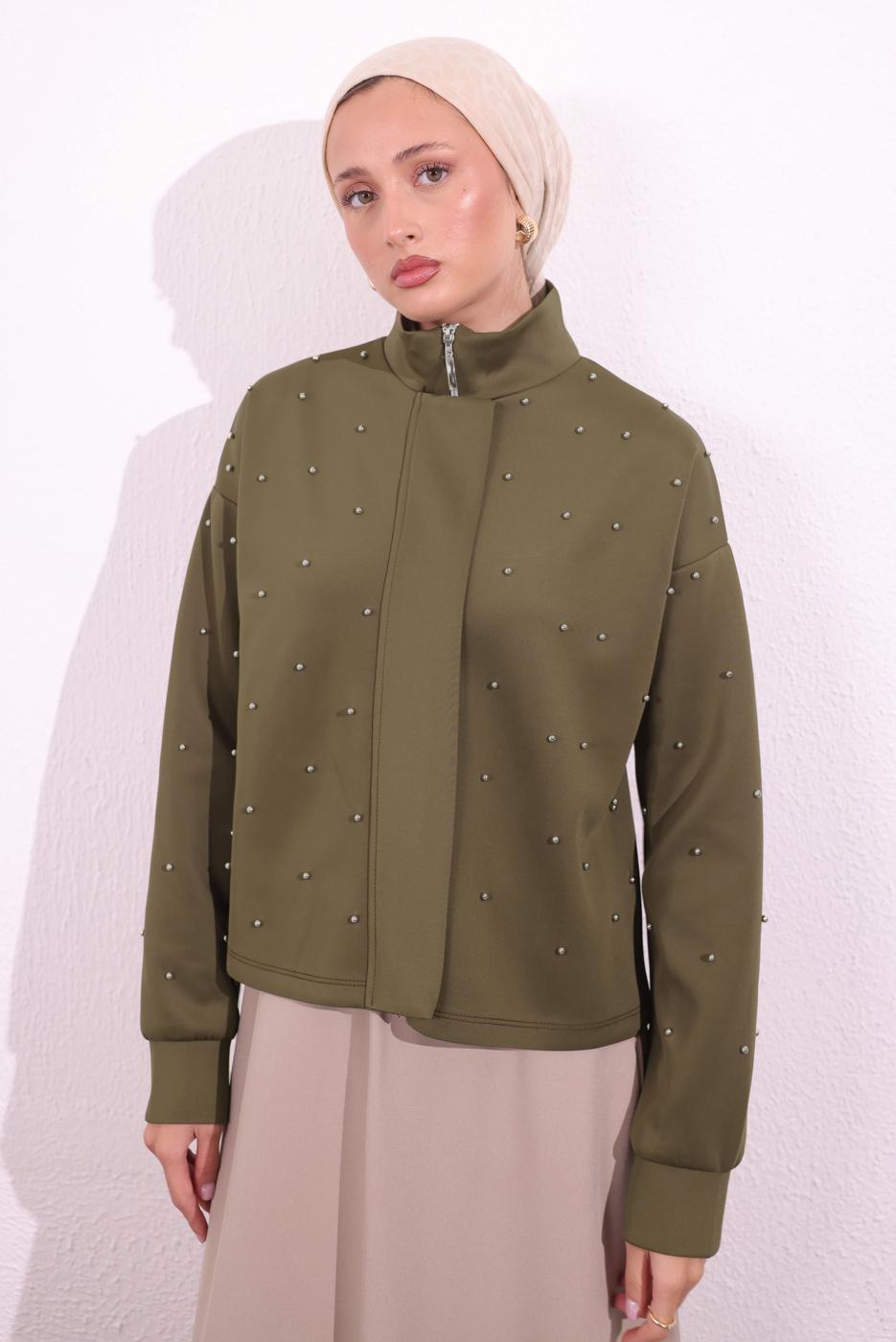 Tesettür giyim KAHVE BONCUK DETAYLI CEKET T 8654