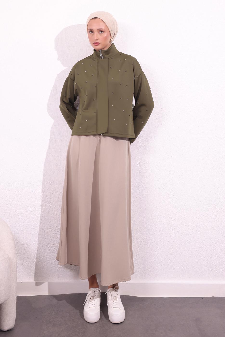Tesettür giyim KAHVE BONCUK DETAYLI CEKET T 8654