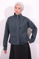 Tesettür giyim GRİ BONCUK DETAYLI CEKET T 8654