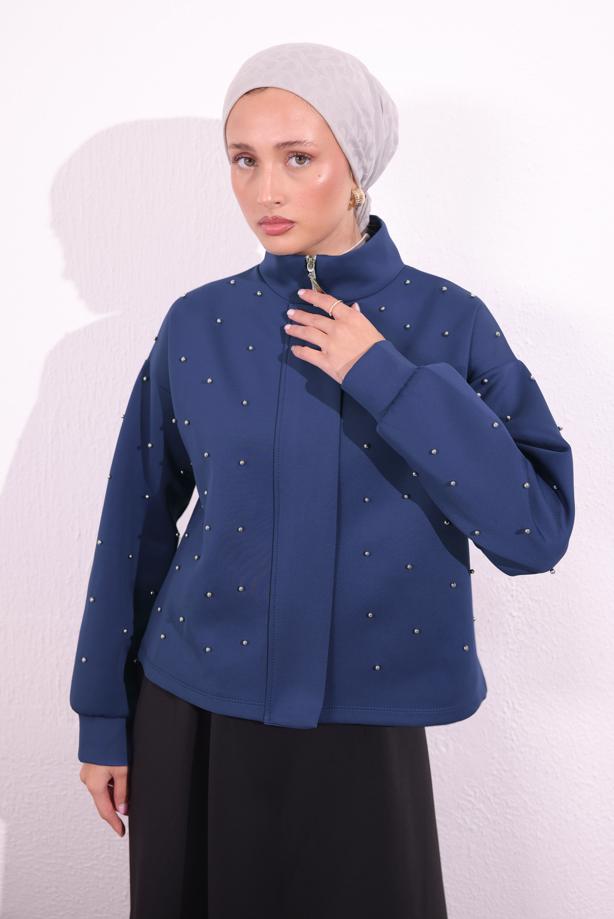 Tesettür giyim LACİVERT BONCUK DETAYLI CEKET T 8654 - TRENDTESETTÜR