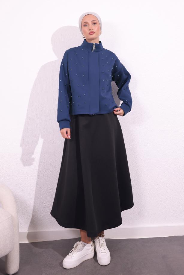 Tesettür giyim LACİVERT BONCUK DETAYLI CEKET T 8654 - TRENDTESETTÜR