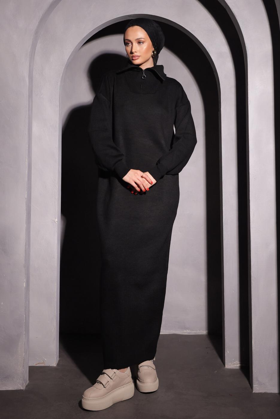 Tesettür giyim SİYAH TRİKO ELBİSE T 0209