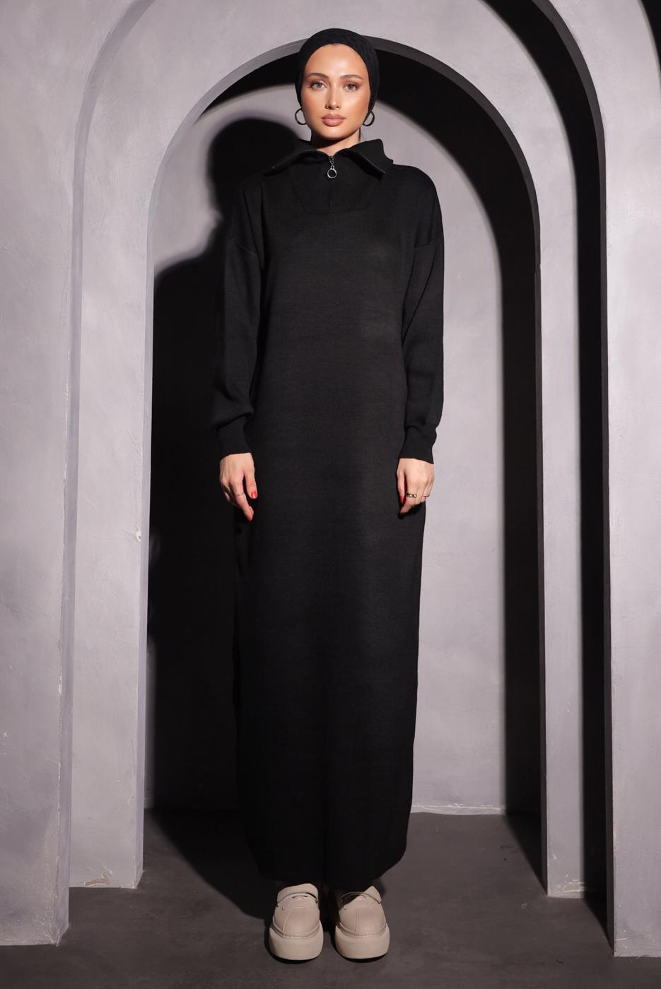 Tesettür giyim SİYAH TRİKO ELBİSE T 0209