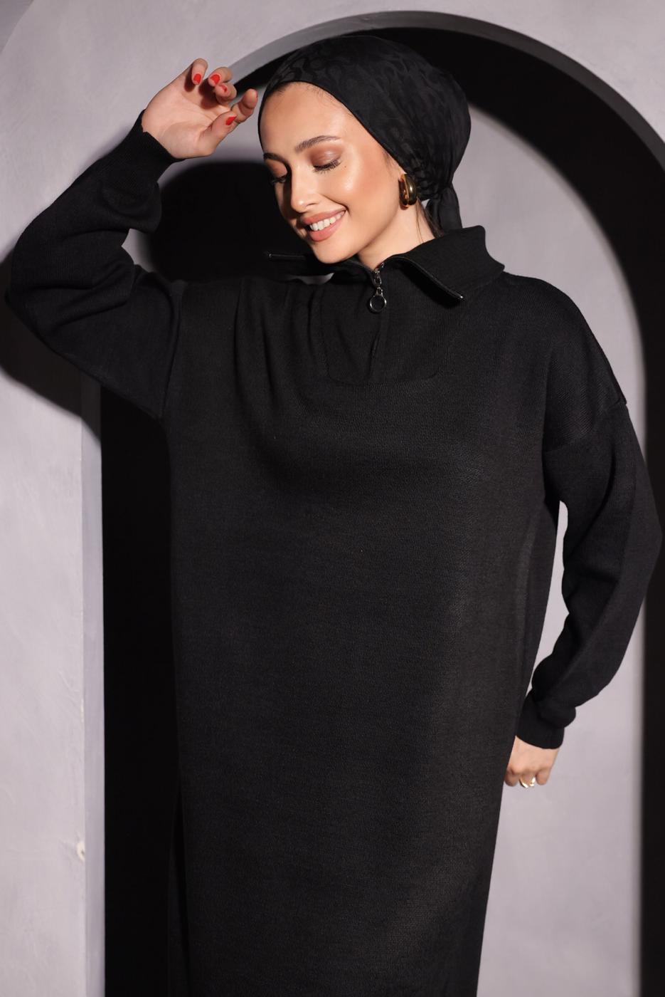 Tesettür giyim SİYAH TRİKO ELBİSE T 0209