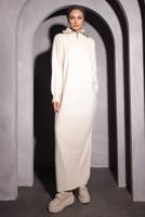 Tesettür giyim KREM TRİKO ELBİSE T 0209