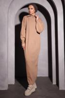 Tesettür giyim BEJ TRİKO ELBİSE T 0209