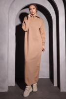 Tesettür giyim BEJ TRİKO ELBİSE T 0209