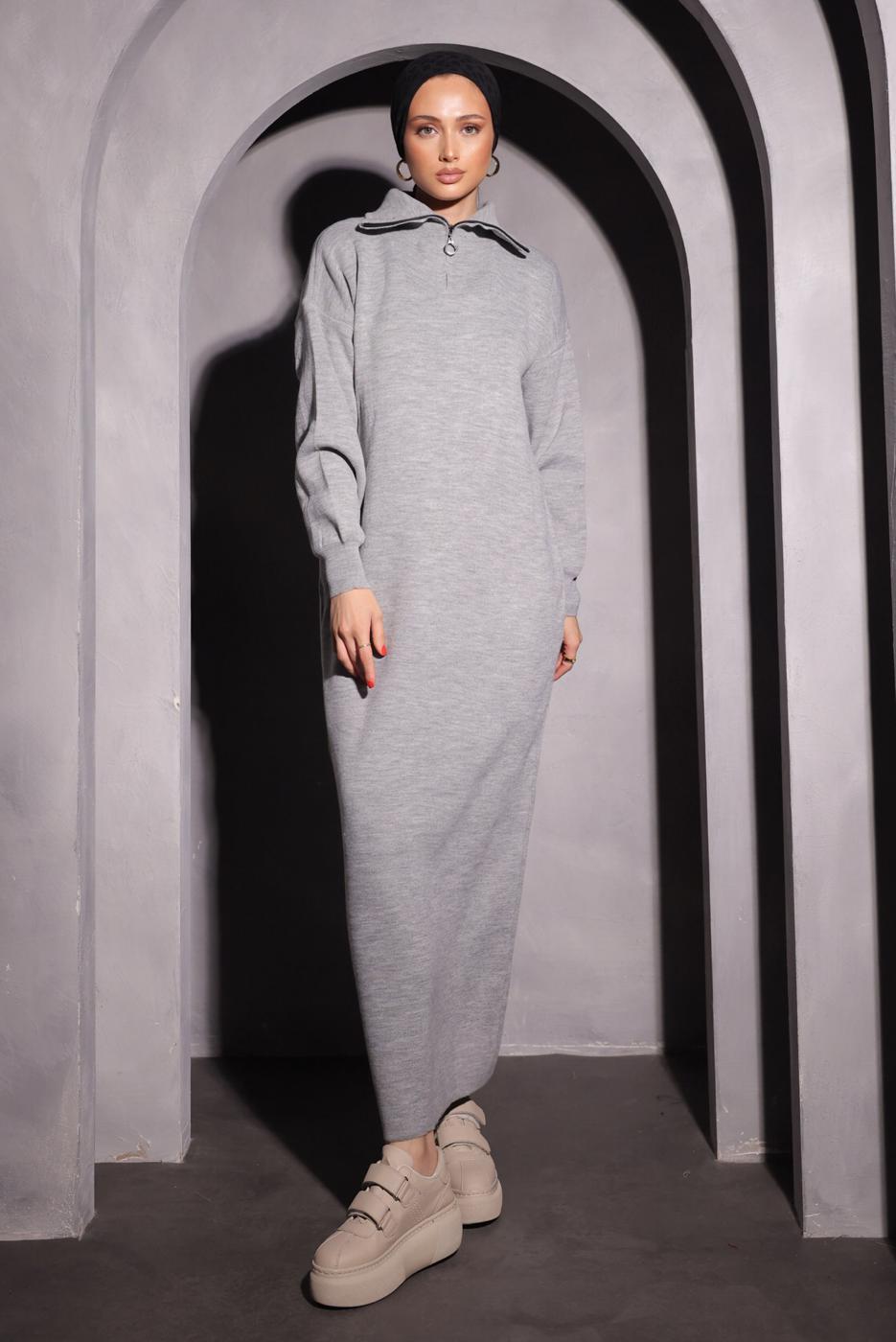 Vêtements hijab GRIS ROBE EN TRICOT T 0209