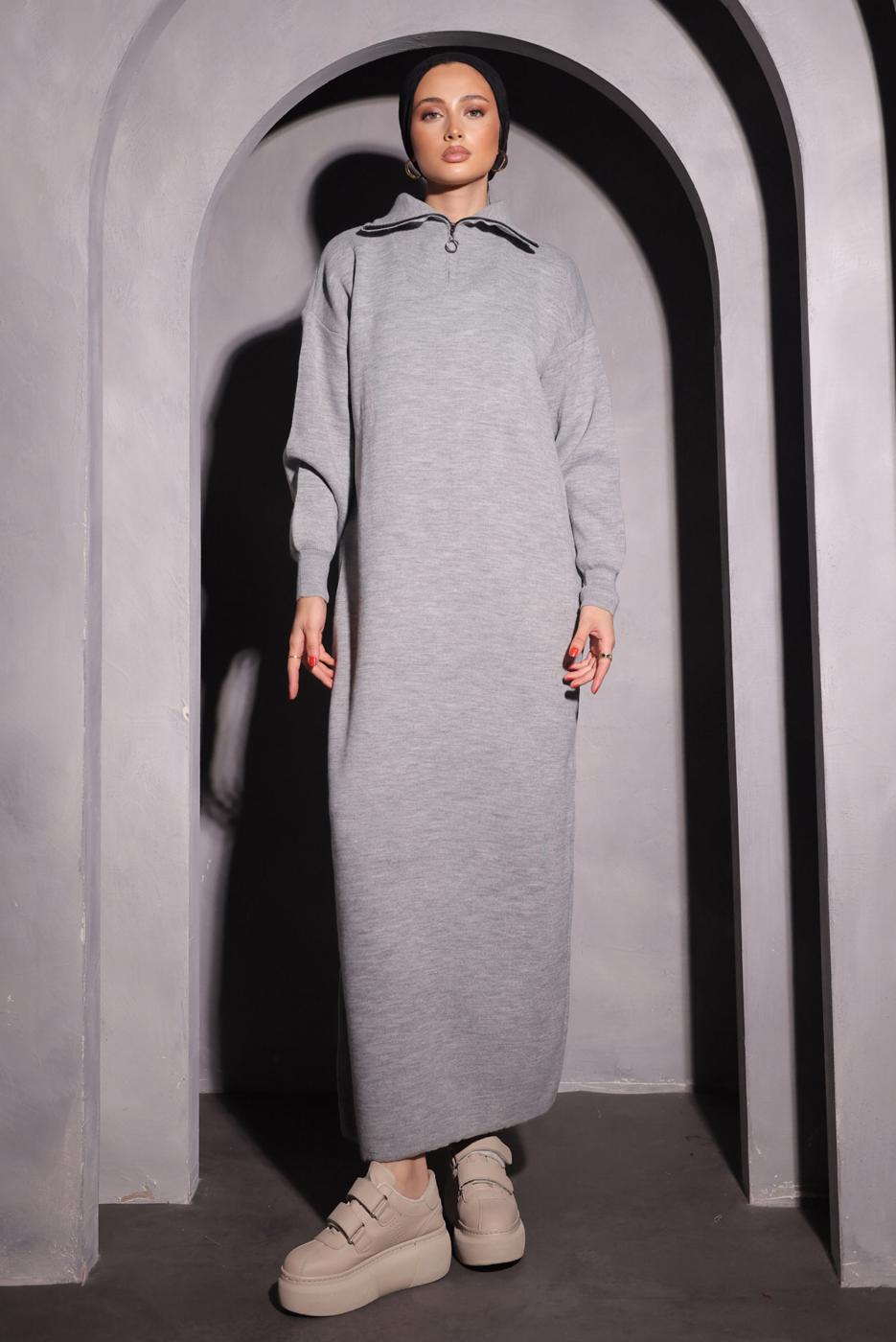 Vêtements hijab GRIS ROBE EN TRICOT T 0209