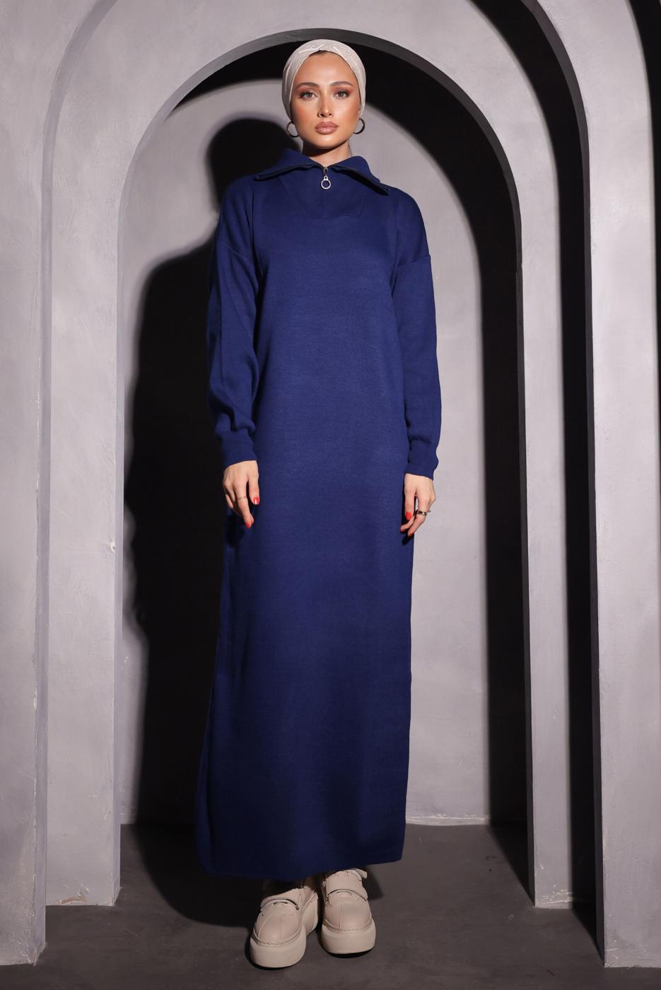 Tesettür giyim LACİVERT TRİKO ELBİSE T 0209