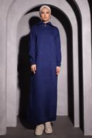 Tesettür giyim LACİVERT TRİKO ELBİSE T 0209