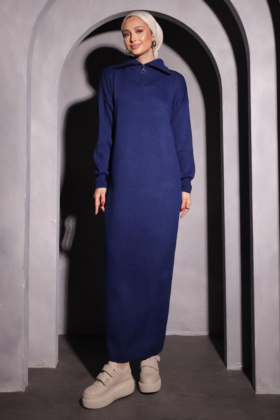 Tesettür giyim LACİVERT TRİKO ELBİSE T 0209