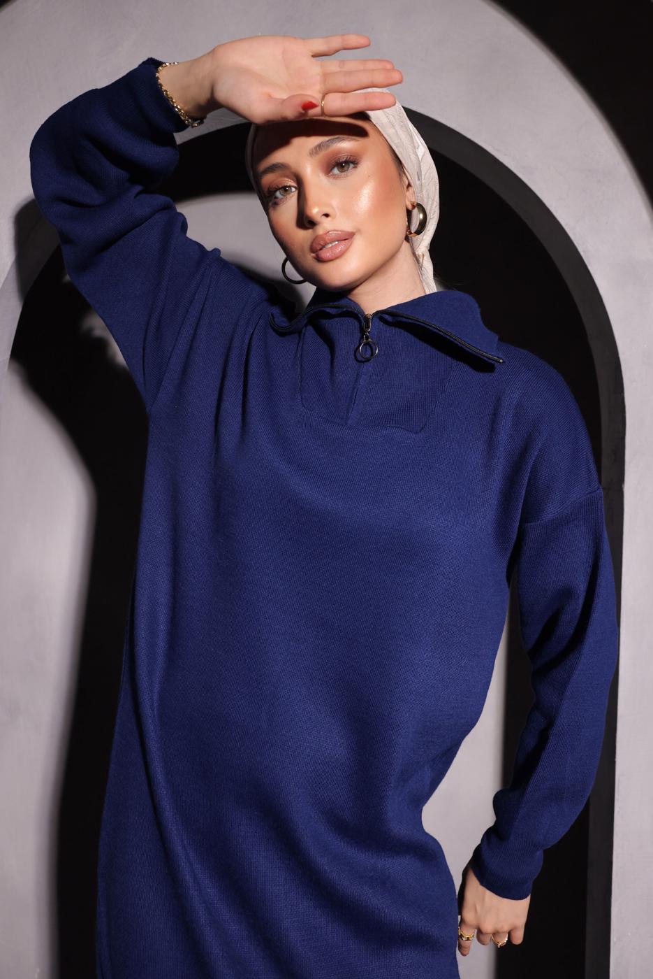 Tesettür giyim LACİVERT TRİKO ELBİSE T 0209