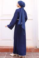 Tesettür giyim LACİVERT KUŞAKLI TRİKO ELBİSE T 04011