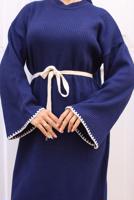 Tesettür giyim LACİVERT KUŞAKLI TRİKO ELBİSE T 04011
