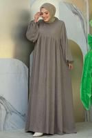 Tesettür giyim BEJ ROBALI TESETTÜR ÖRME ELBİSE T 1206